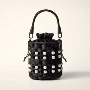 Kate Spade x Target Pearl Embellished Black Basket Bucket Bag NWT